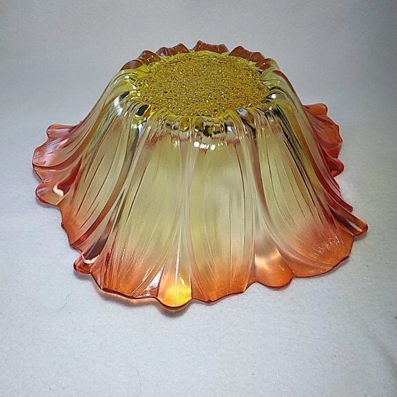 Vintage Mikasa Sunflower Tangerine Amber 13 1/2" Ruffled Bowl Iridescent Germany - Picture 6 of 9